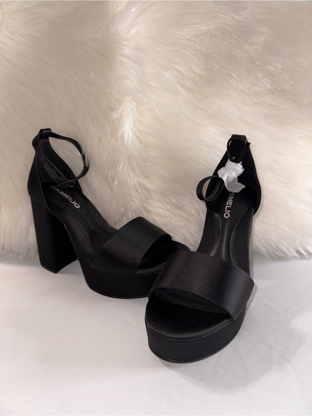 Damelio Black Platform Block Heel Sandals with Ankle Strap
